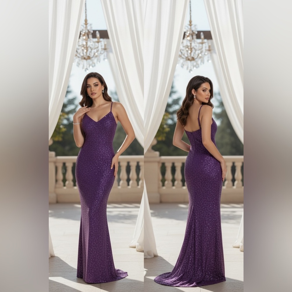 Laurence kazar beaded sequin gown dress purple